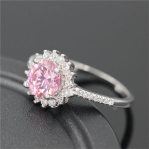 Uloveido Round Pink CZ Zircon Platinum Plated Engagement Wedding Band Ring for Women Fashion Jewelry (Size 6) Y3522