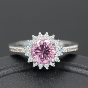 Uloveido Round Pink CZ Zircon Platinum Plated Engagement Wedding Band Ring for Women Fashion Jewelry (Size 6) Y3522