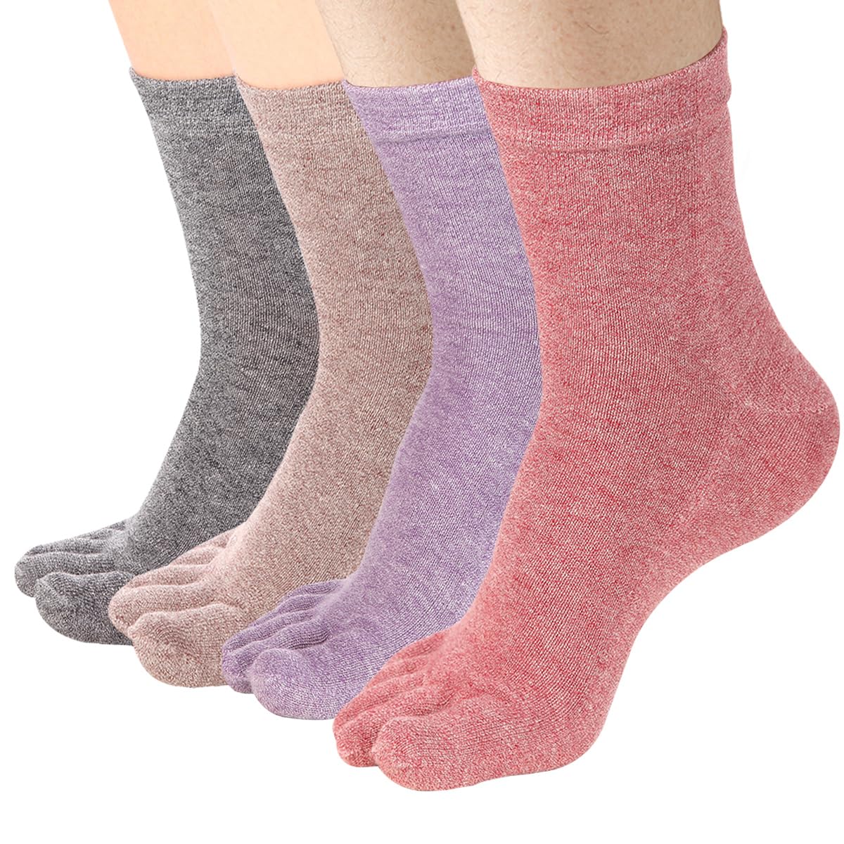 Meaiguo Women's Toe socks Cotton Crew Five Finger Socks For Running Athletic 4 Pack(ABL)