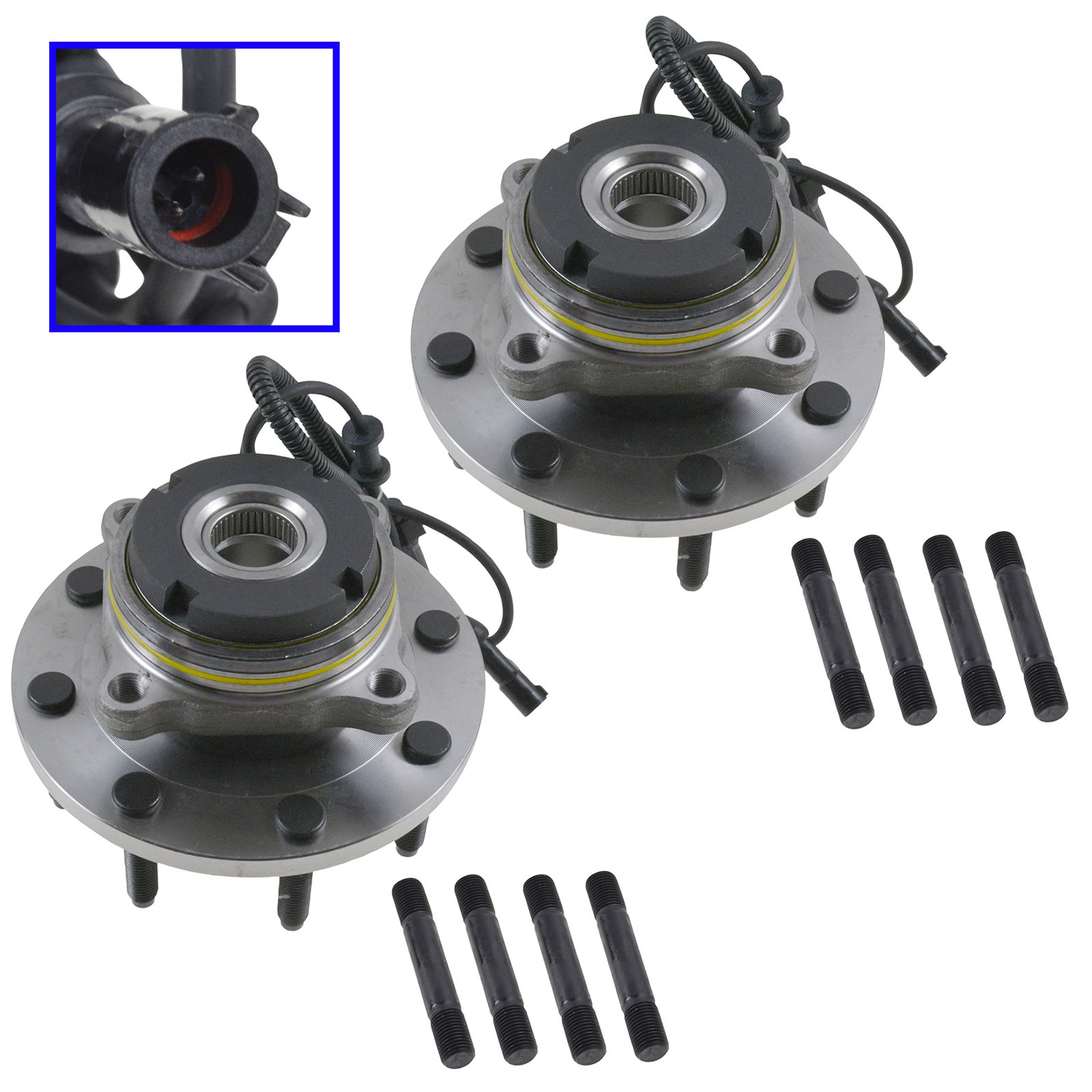 TRQ Front Wheel Hub & Bearing Pair for Super Duty Pickup Truck 4x4 4WD w/ABS