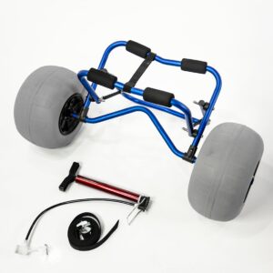 kayak carrier cart with large balloon tires heavy duty blue + pump & strap