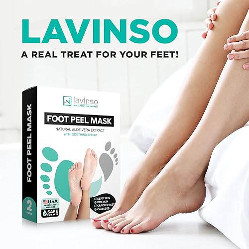 Lavinso Foot Peel Mask for Dry Cracked Feet – 2 Pack Dead Skin Remover and Callus - Exfoliating Peeling Soft Baby Feet, Original Scent