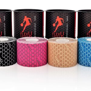 FlexU Synthetic Kinesiology Tape; Single Roll (Pre-Cut or Continuous); Advanced Strength and Flexibility Properties; Longer Lasting Therapeutic Recovery Tape;(pre-cut back)