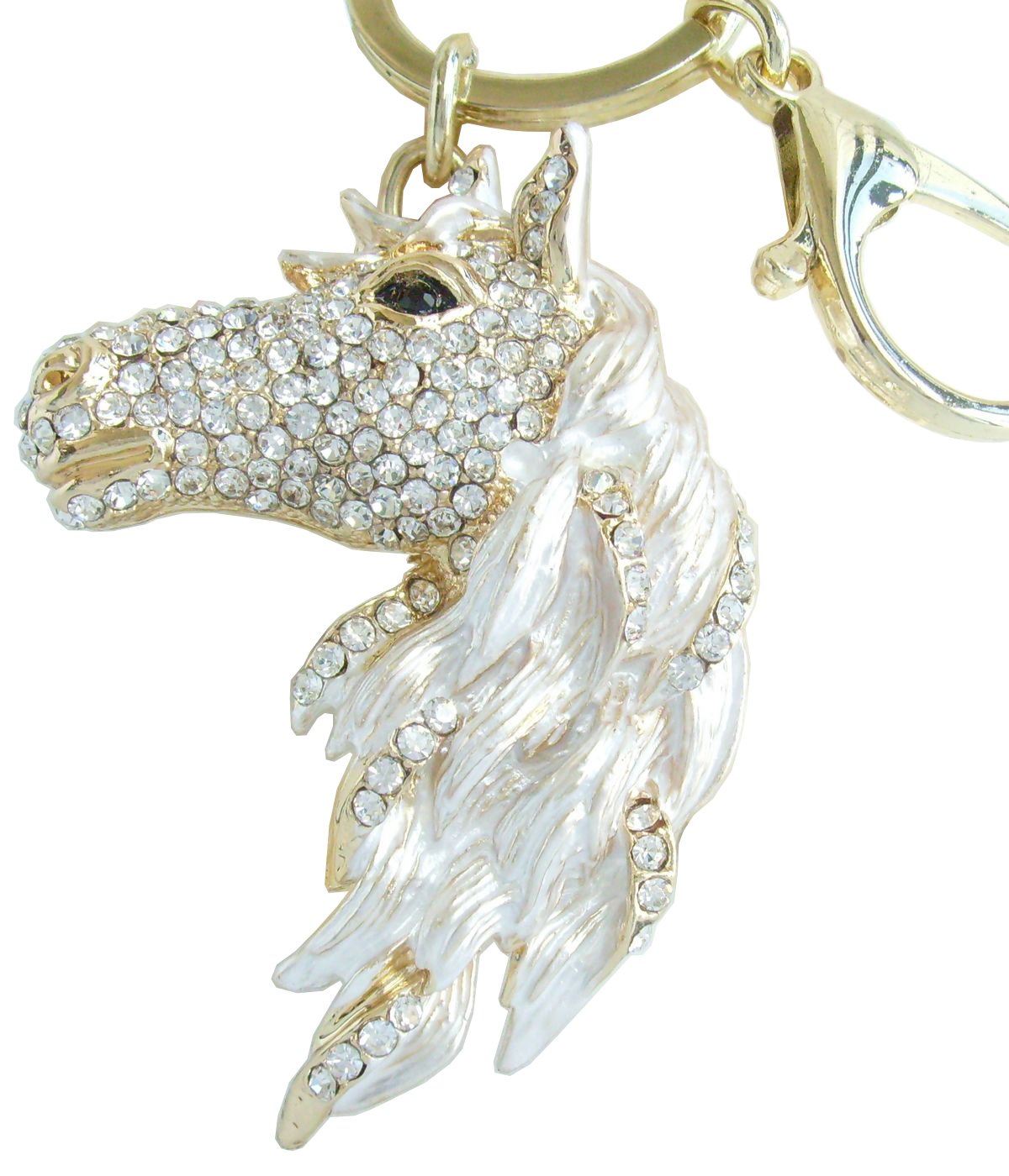 Sindary Austrian Crystal Art Style 2.76" Horse Keychain Pendant K6535 (Gold-Tone Clear)