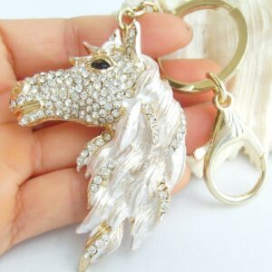 Sindary Austrian Crystal Art Style 2.76" Horse Keychain Pendant K6535 (Gold-Tone Clear)