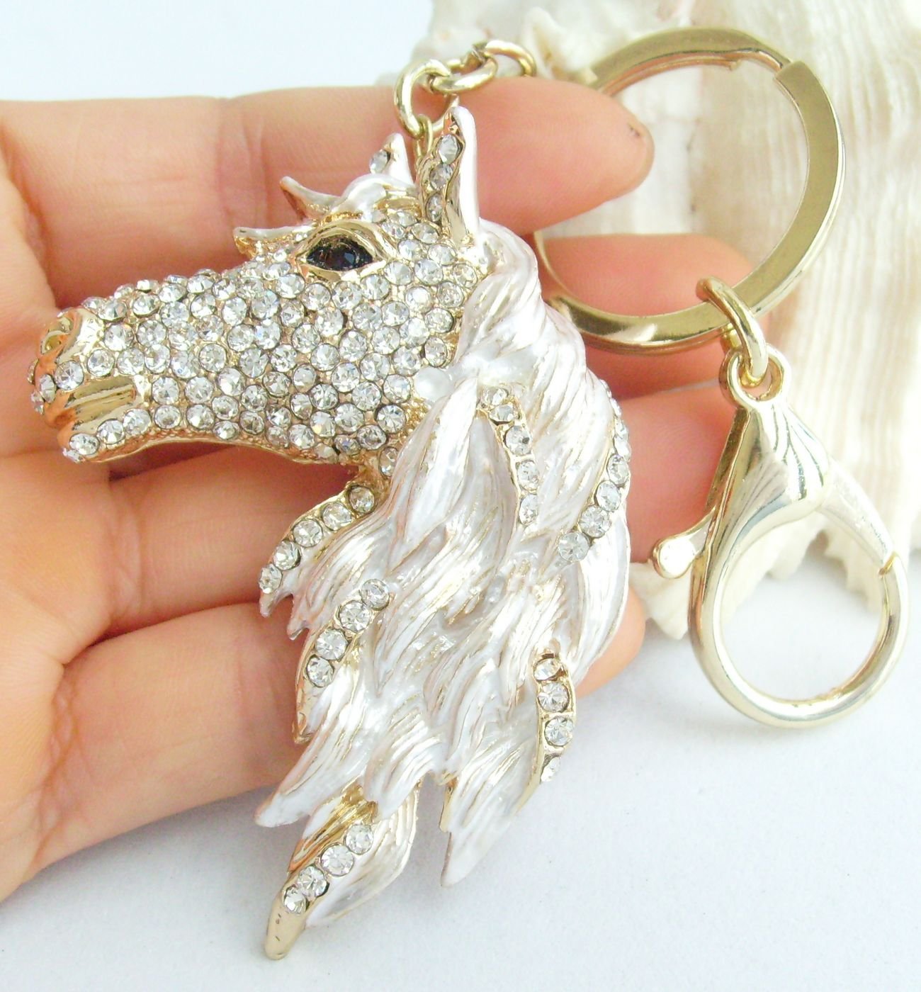 Sindary Austrian Crystal Art Style 2.76" Horse Keychain Pendant K6535 (Gold-Tone Clear)