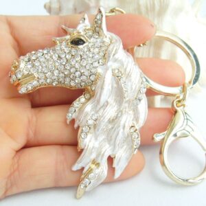 Sindary Austrian Crystal Art Style 2.76" Horse Keychain Pendant K6535 (Gold-Tone Clear)