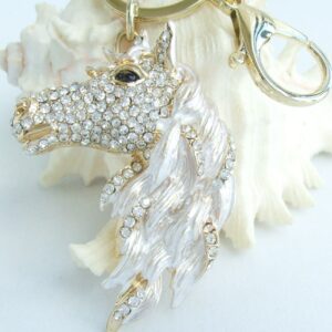 Sindary Austrian Crystal Art Style 2.76" Horse Keychain Pendant K6535 (Gold-Tone Clear)