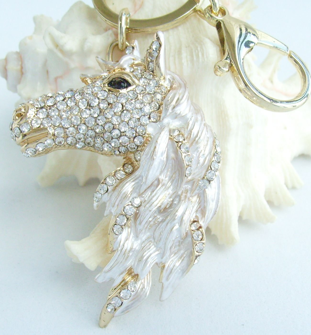 Sindary Austrian Crystal Art Style 2.76" Horse Keychain Pendant K6535 (Gold-Tone Clear)