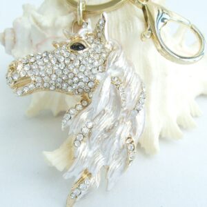 Sindary Austrian Crystal Art Style 2.76" Horse Keychain Pendant K6535 (Gold-Tone Clear)