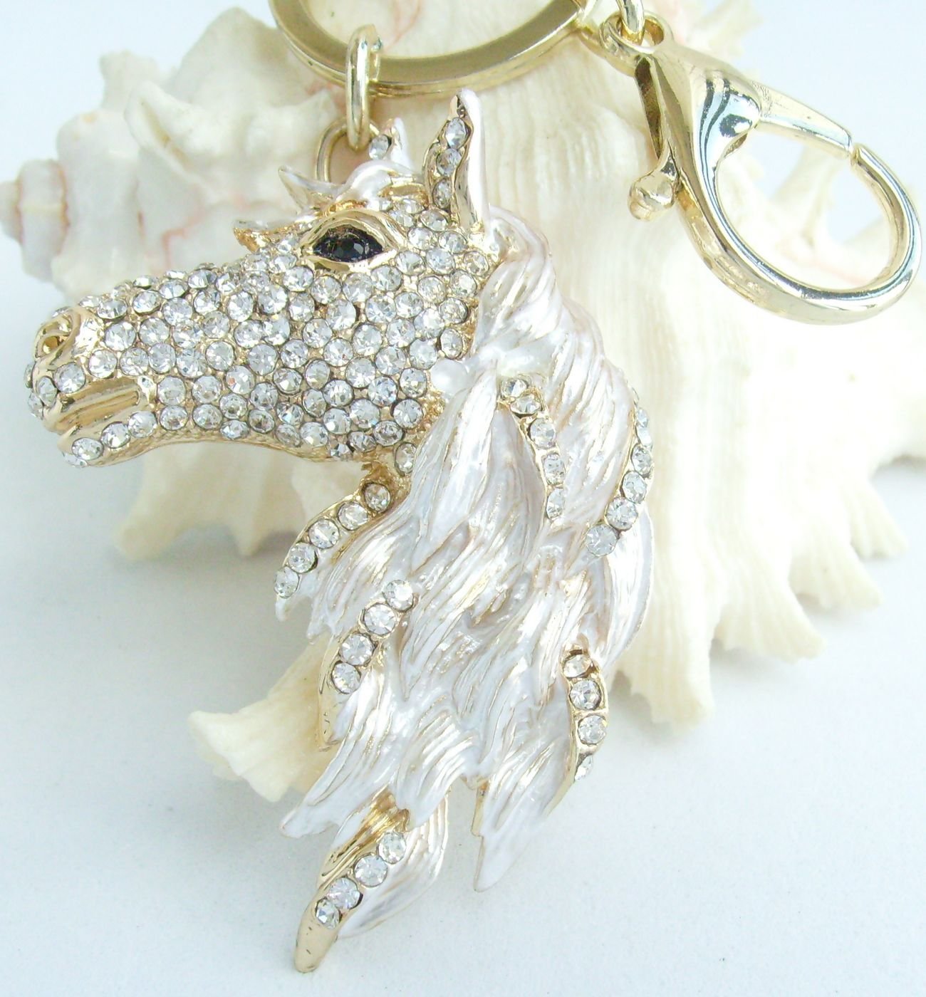 Sindary Austrian Crystal Art Style 2.76" Horse Keychain Pendant K6535 (Gold-Tone Clear)