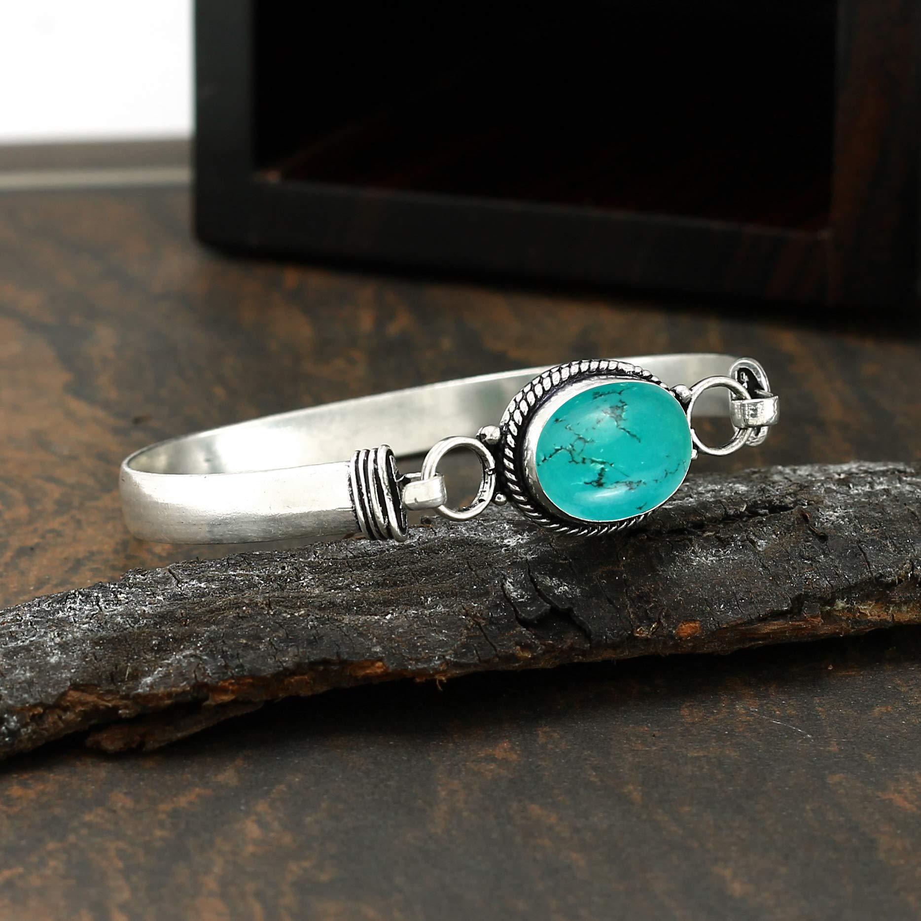 8.80 Cts Turquoise Bangle For Women Silver Overlay Handmade Vintage Boho Style Jewelry Mother's Day Gifts For Mom Wife