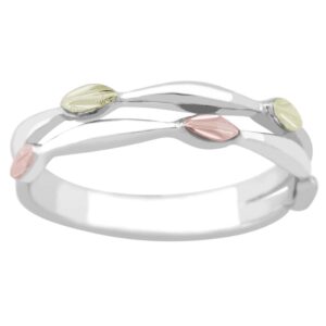 Petite Leaves Ring, Sterling Silver, 12k Gold Pink and Green Gold Black Hills Gold Motif, Size 7