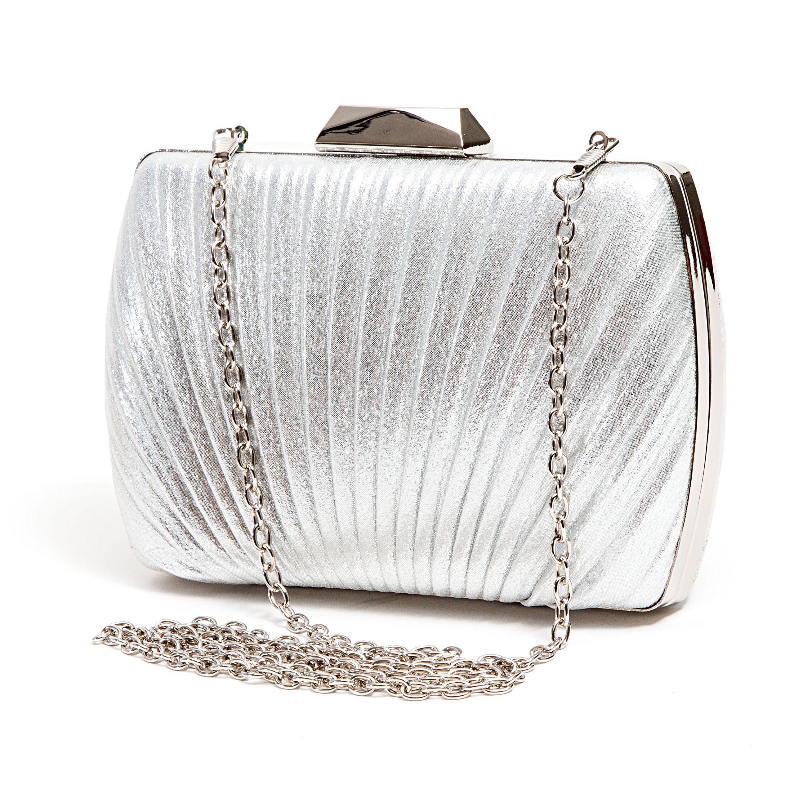 LADY COUTURE Shell pleated Clutch Bag, SHELL BAG SILVER