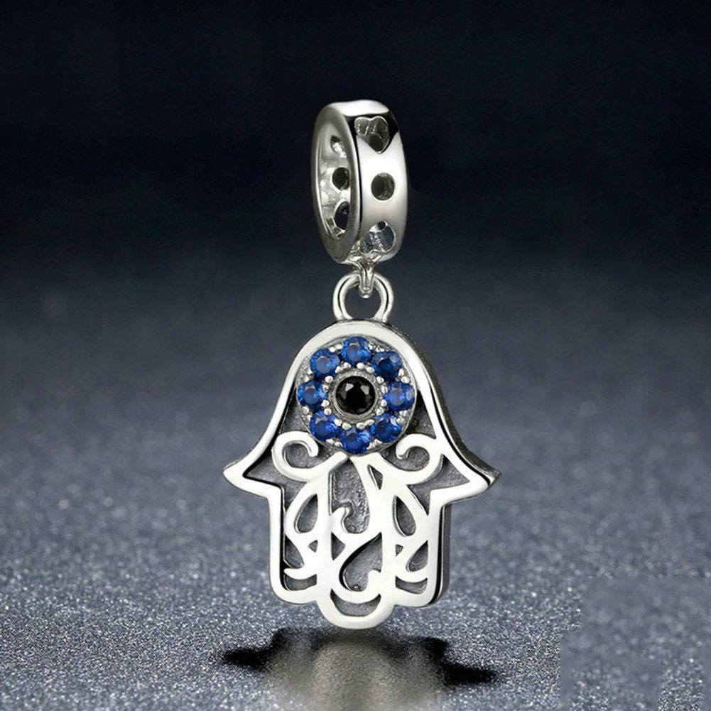 925 Sterling Silver Hamsa Charm Hand Charm Evil Eye Charm Birthday Charm Anniversary Charm for Pandora Charms Bracelet (Silver)