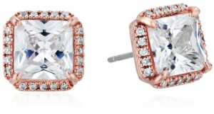 kate spade new york "pave princess cut studs" save the date pave princess cut clear/rose gold stud earrings