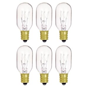 kor (pack of 6) 15t7/c - 15w clear incandescent salt lamp & appliance bulb - t7 light bulb - with candelabra e12 base - 15t7