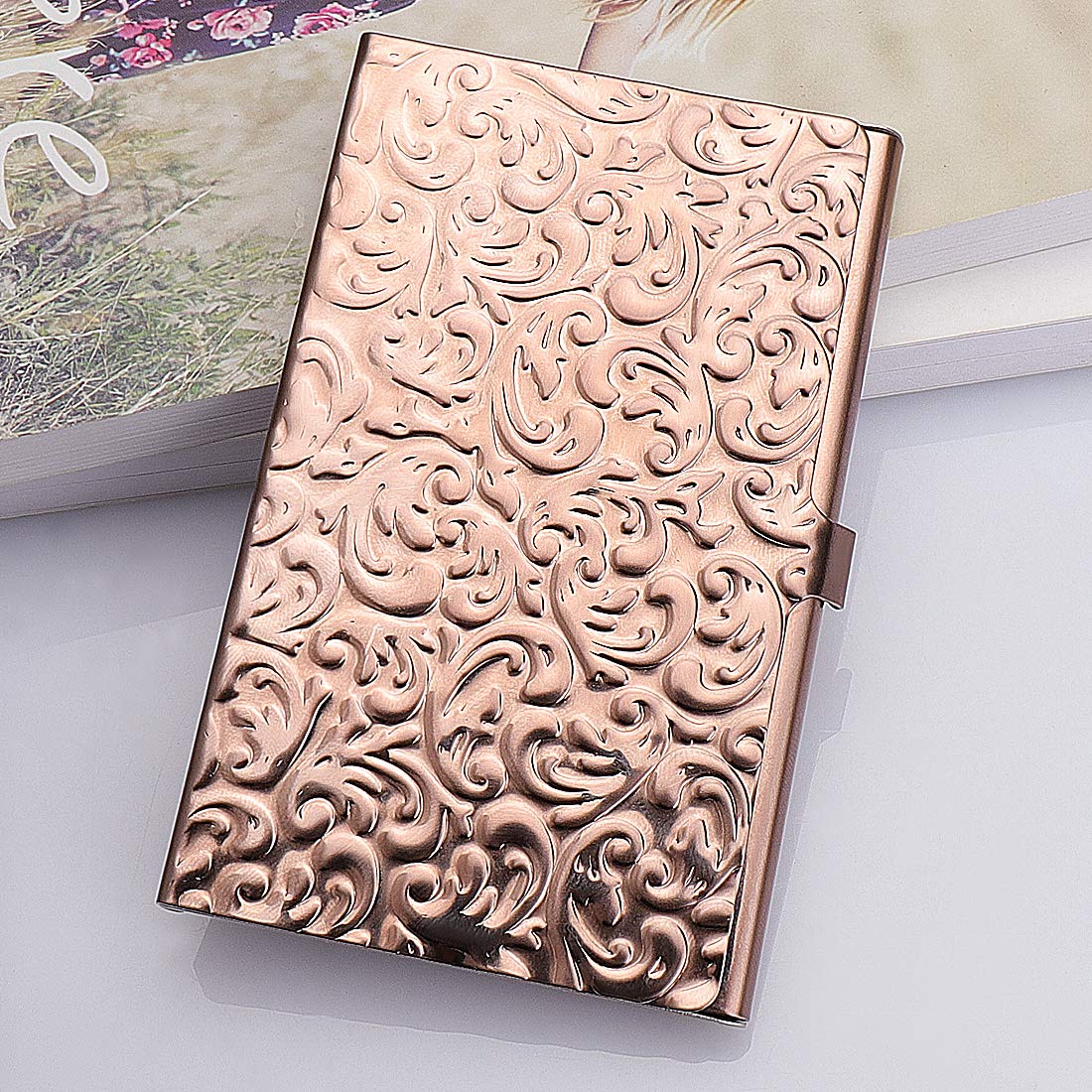 YOBANSA Stainless Steel Sculpture Rose Gold Business Card Holder Credit Card Holder Name Card Case Business Card Case for Men and Women (Rose gold 02)