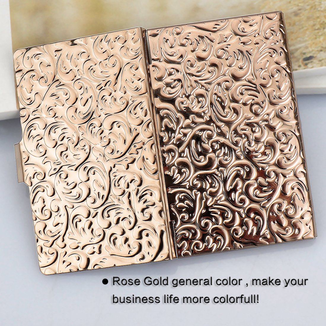 YOBANSA Stainless Steel Sculpture Rose Gold Business Card Holder Credit Card Holder Name Card Case Business Card Case for Men and Women (Rose gold 02)