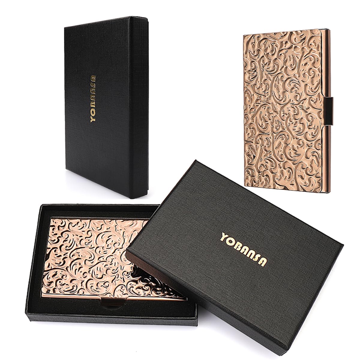 YOBANSA Stainless Steel Sculpture Rose Gold Business Card Holder Credit Card Holder Name Card Case Business Card Case for Men and Women (Rose gold 02)