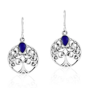 luscious branches tree of life simulated blue lapis-lazuli .925 sterling silver dangle earrings