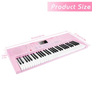 Vangoa VGK610 Piano Keyboard, 61 Mini Keys Portable Music Keyboard for Beginners with Microphone, 3 Teaching Modes, 350 Tones, 350 Rhythms, 30 Demos, Pink