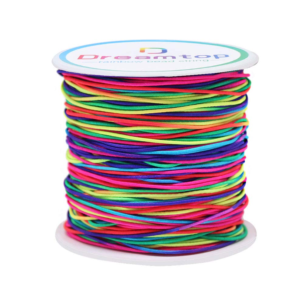 Dreamtop 1mm Stretchy Bracelet String, 100 Meters Rainbow Bead String Elastic String for Bracelet, Pony Bead String Elastic Cord for Jewelry Bracelet Making, Necklace String and Crafts, 109 Yard