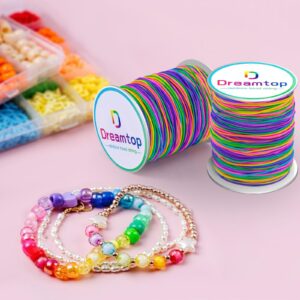 Dreamtop 1mm Stretchy Bracelet String, 100 Meters Rainbow Bead String Elastic String for Bracelet, Pony Bead String Elastic Cord for Jewelry Bracelet Making, Necklace String and Crafts, 109 Yard