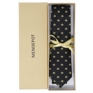 MENDEPOT Bee Necktie With Box Microfiber Jacquard Gold Bee Pattern tie