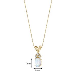 PEORA 14K Yellow Gold Created White Opal with Genuine Diamonds Pendant, Dainty Hypoallergenic Solitaire, Oval Shape, 7x5mm