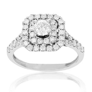 Vir Jewels 7/8 cttw Diamond Wedding Engagement Ring 14K White Gold Halo Prong Set Bridal Size 7