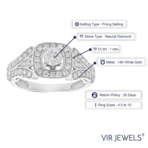 Vir Jewels 1 cttw Diamond Halo Wedding Engagement Ring 14K White Gold Cushion Shape Bridal Size 6