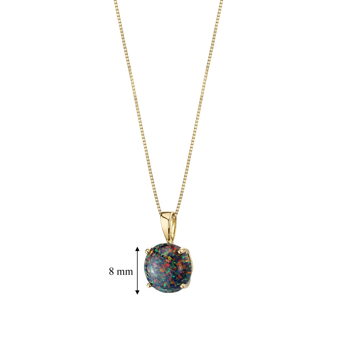 PEORA 14K Yellow Gold Created Black Opal Pendant for Women, Classic Solitaire, Round Shape, 8mm, 1 Carat