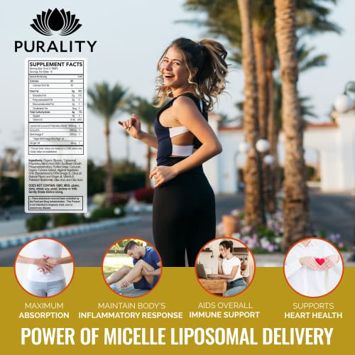 PURALITY HEALTH Curcumin Gold, from Turmeric with Ginger Oil & DHA Omega-3s, Micelle Liposomal Enhanced Absorption, Joint Health, 15 Day Supply