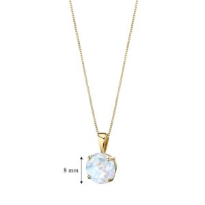 PEORA 14K Yellow Gold Created White Fire Opal Pendant for Women, Classic Solitaire, 1 Carat Round Shape AAA Grade