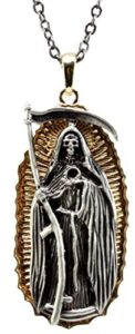 ebros gift day of the dead santa muerte with scythe pewter necklace our lady of holy death grim reaper gold plated accessory jewelry