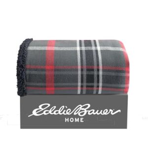 Eddie Bauer - Throw Blanket, Cotton Flannel Home Decor, All Season Reversible Sherpa Bedding (Winslow Charcoal, Throw)