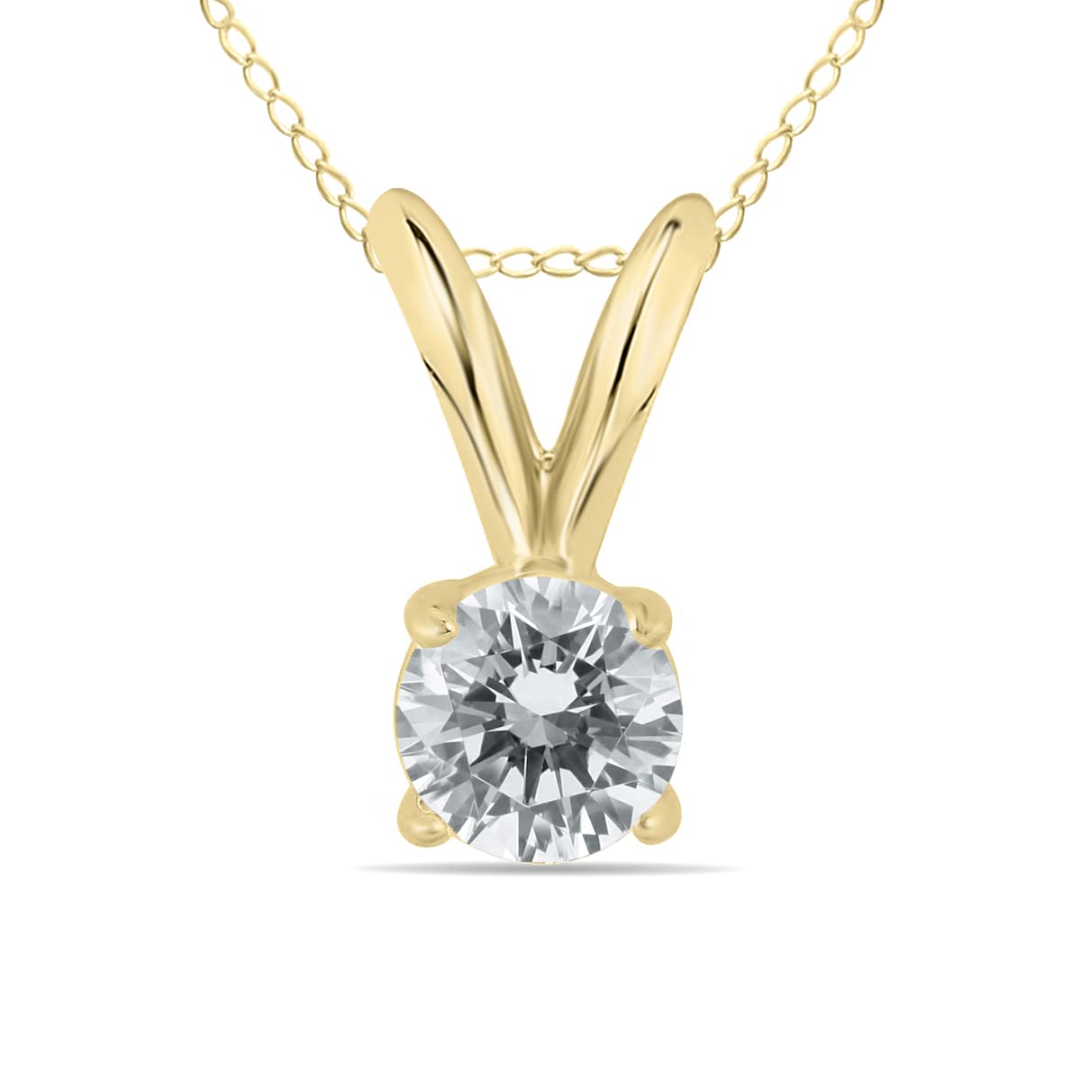 SZUL 1/10 Carat Round Diamond Solitaire Pendant in 14K Yellow Gold