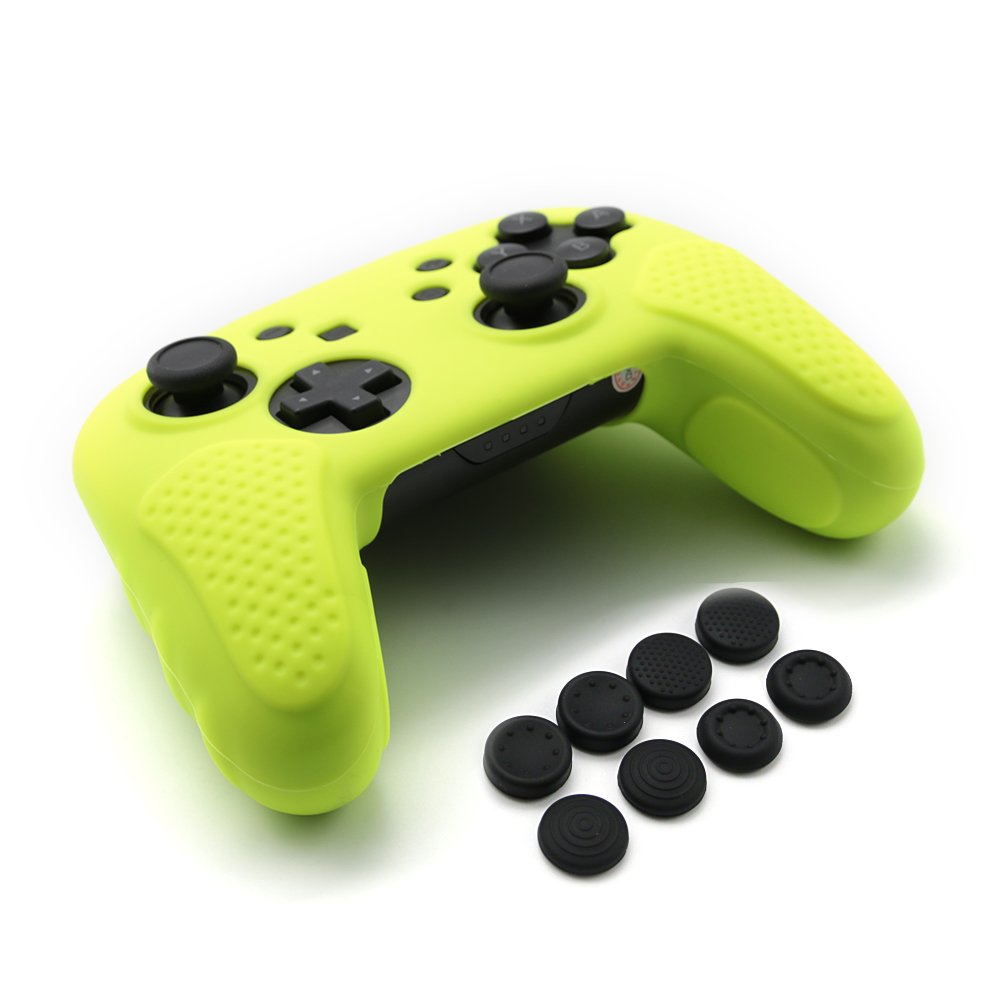 CHINFAI Silicone Case Grip for Nintendo Switch Pro Controller with 4 Pair/8 Pcs Thumbstick Caps, (Yellow)