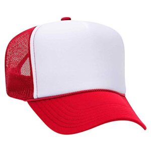 OTTO Wholesale 12 x CAP 5 Panel High Crown Mesh Back Trucker Hat (021602 - Red/Wht/Red) (OSFM - Adult)