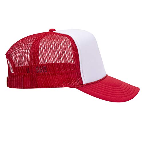 OTTO Wholesale 12 x CAP 5 Panel High Crown Mesh Back Trucker Hat (021602 - Red/Wht/Red) (OSFM - Adult)