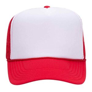 OTTO Wholesale 12 x CAP 5 Panel High Crown Mesh Back Trucker Hat (021602 - Red/Wht/Red) (OSFM - Adult)