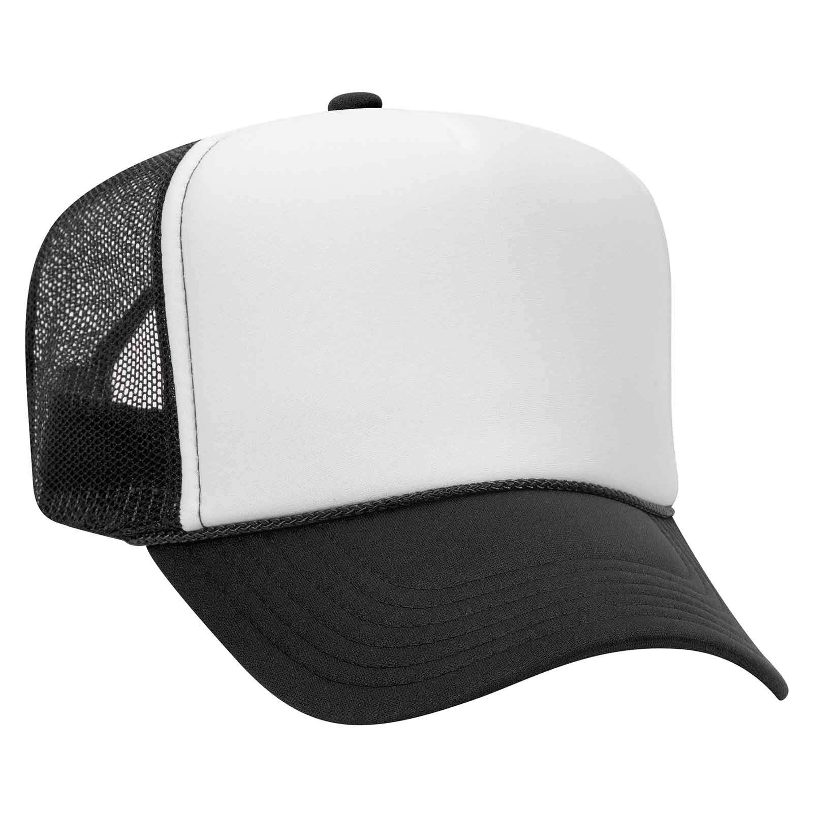 OTTO Wholesale 12 x CAP 5 Panel High Crown Mesh Back Trucker Hat (031603 - Blk/Wht/Blk) (OSFM - Adult)