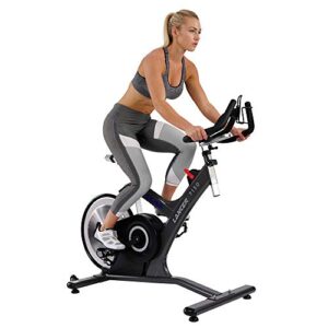 Sunny Health & Fitness Asuna 7130 Lancer Cycle Exercise Bike - Magnetic Belt Drive Commercial Indoor Cycling Bike with SPD Style/Cage Pedals, 285 LB Max Weight and Low Q-Factor