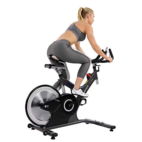 Sunny Health & Fitness Asuna 7130 Lancer Cycle Exercise Bike - Magnetic Belt Drive Commercial Indoor Cycling Bike with SPD Style/Cage Pedals, 285 LB Max Weight and Low Q-Factor