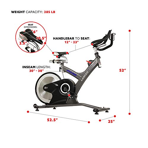 Sunny Health & Fitness Asuna 7130 Lancer Cycle Exercise Bike - Magnetic Belt Drive Commercial Indoor Cycling Bike with SPD Style/Cage Pedals, 285 LB Max Weight and Low Q-Factor