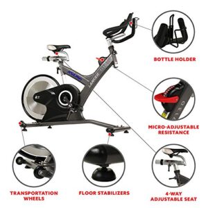 Sunny Health & Fitness Asuna 7130 Lancer Cycle Exercise Bike - Magnetic Belt Drive Commercial Indoor Cycling Bike with SPD Style/Cage Pedals, 285 LB Max Weight and Low Q-Factor