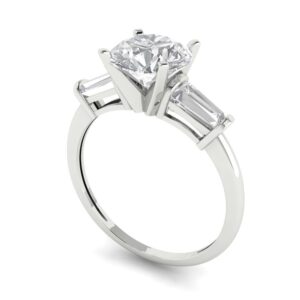 2.0 Ct Brilliant Round Cut Clear Simulated Diamond 14K White Gold Three Stone Engagement Promise Bridal Ring Size 5