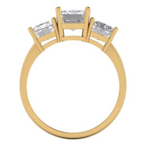 4.0 Ct Brilliant Emerald Cut Clear Simulated Diamond 14K Yellow Gold Three Stone Engagement Promise Bridal Ring Size 11