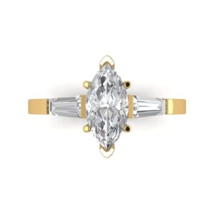 2.0 ct brilliant marquise cut clear simulated diamond 14k yellow gold three stone engagement promise bridal ring size 4.5